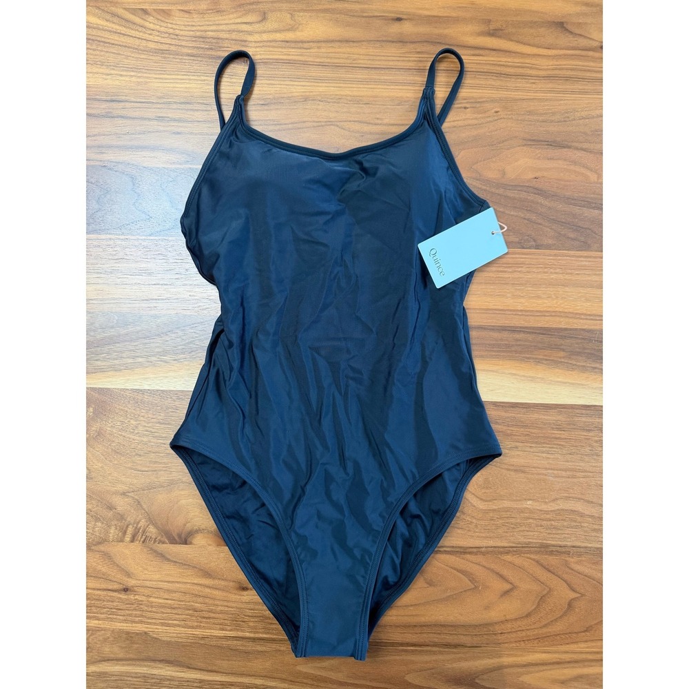 New Quince Italian Cami One-Piece Swimsuit Small Black Adjustable Straps - Picture 2 of 9
